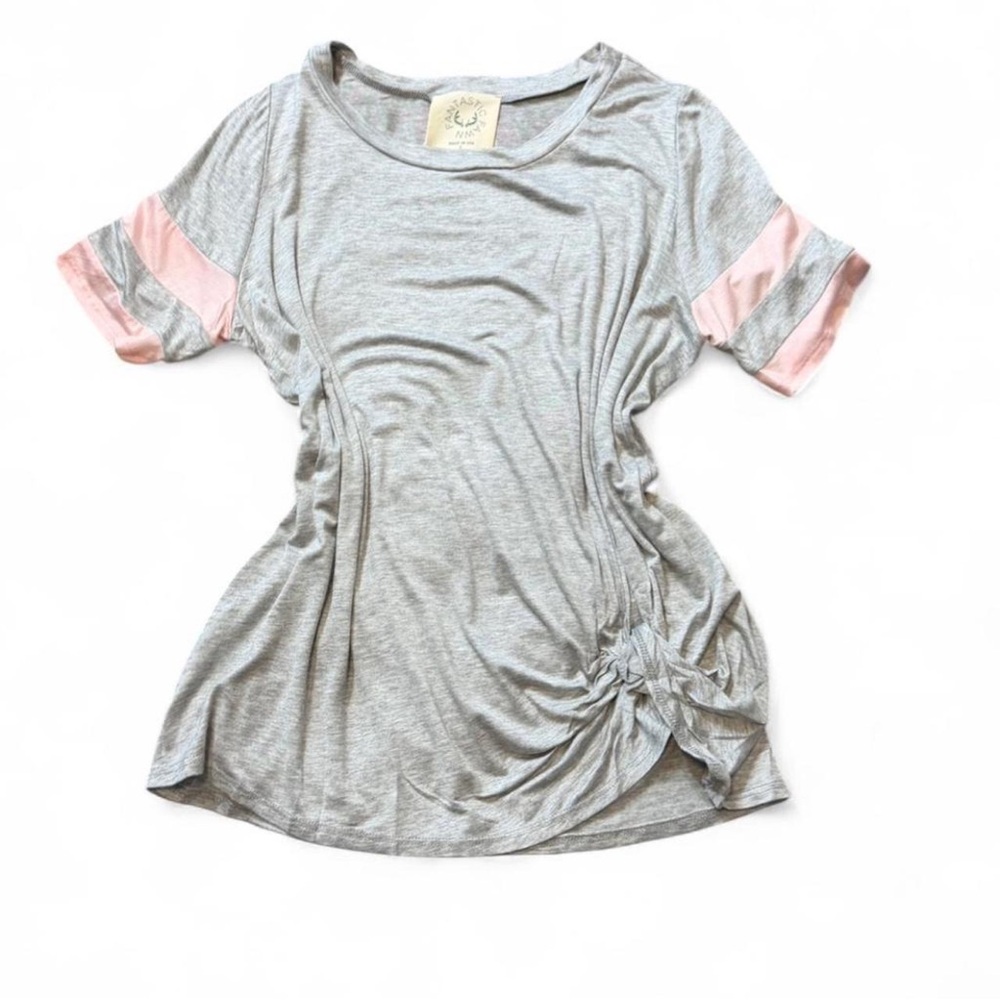 Gray & Pink Twisted Baseball Tee‎
